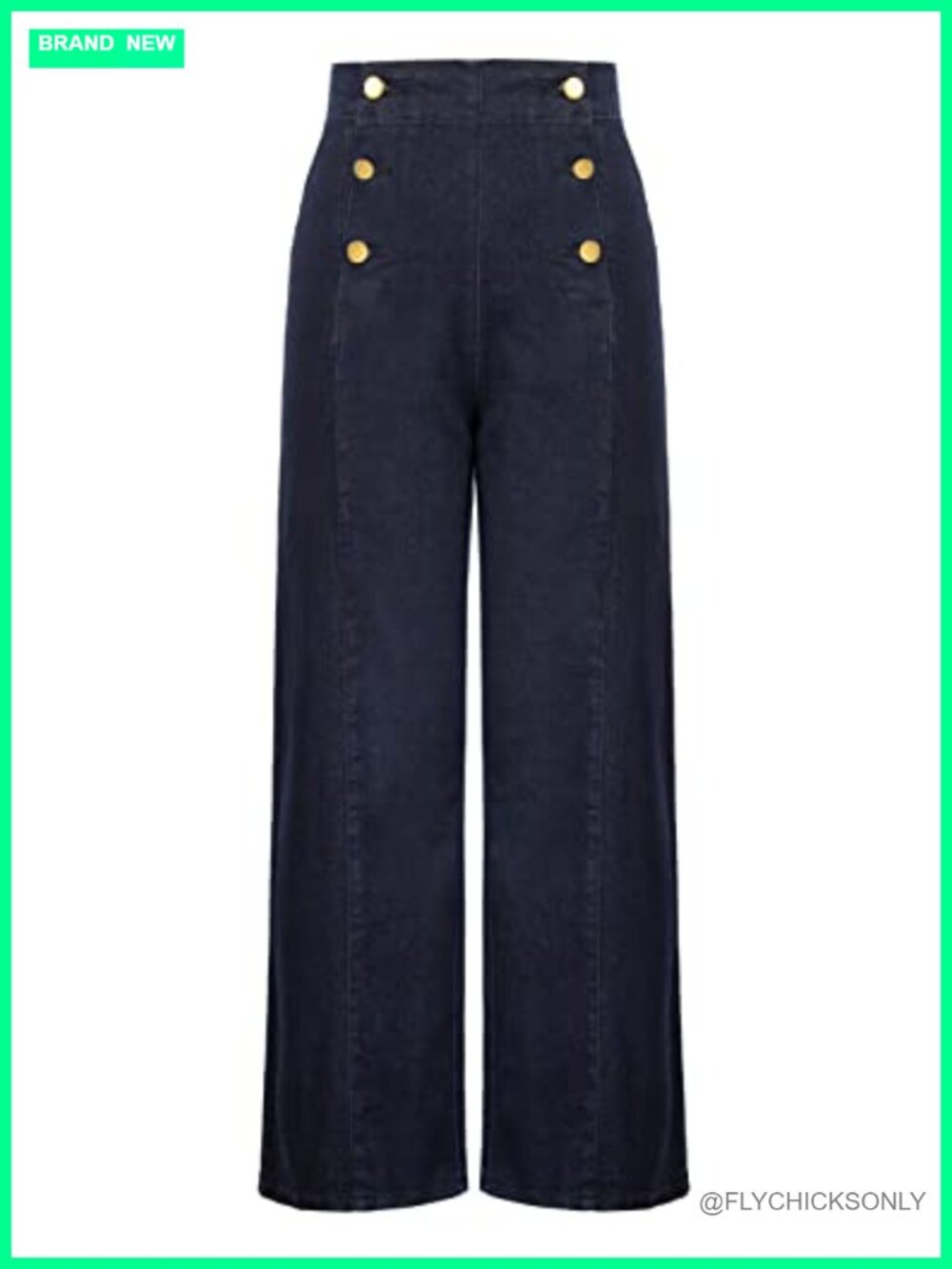 Vintage High Waisted Wide Leg Sailor Jeans Stretch Button Front
